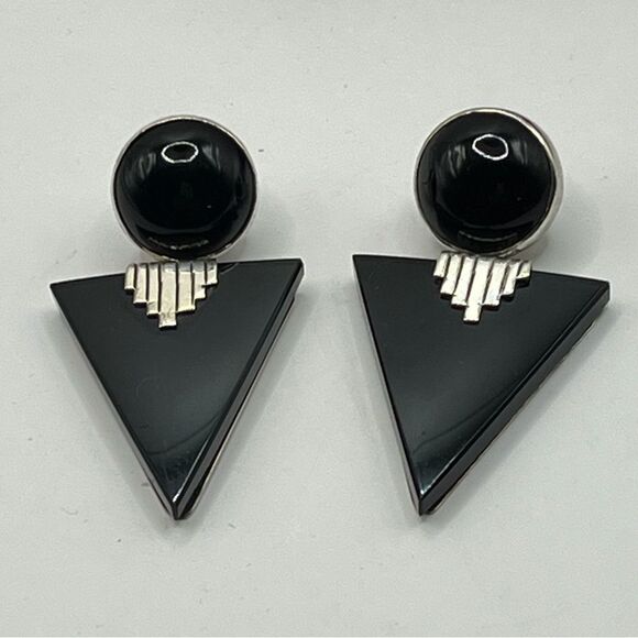 Elegant Mexican Onyx and 925 Silver Geometric Earrings - Picture 1 of 8